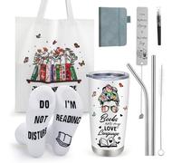 saerryor Book Lovers Gifts Set for Women, 6 PCS Gifts for Book Lovers Bookish Gifts Includes Tumbler, Canvas Tote Bag, Socks, Pen, Notebook, Bookmarks for Readers Bibliophiles Librarians