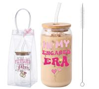saerryor Engagement Gifts for Couples Friends Her Him,Bride to be Gift,Bridal Present for Engage Wedding, in My Engaged Era Glass Tumbler with Straw and Lid for Iced Coffee Bubble Tea Water