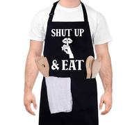 saerryor Funny Aprons for Men with Pockets, shut up & eat Men's Apron for BBQ Kitchen Baking Cooking, Funny Gift for Husband, Dad, Grandad
