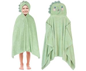 saerryor Green Dino Hooded Towel for Kids, 55 x 27 in Large Poncho Towel with Snap Button Soft Absorbent Beach Swimming Wrap for Boys Girls 0-4 Years