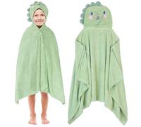 saerryor Green Dino Hooded Towel for Kids, 70 x 140cm Large Poncho Towel with Snap Button Soft Absorbent Beach Swimming Wrap for Boys Girls 3-12 Years