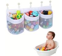 saerryor Large Bath Toy Storage Net Bag with 3 Compartment Large Openings 60cm Mesh Baby Bath Hanging Organiser Bag with 5 Sticky Hooks Quick Dry Bath Toy Net for Bathtub Toy Storages Classification