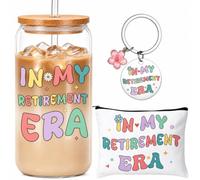 saerryor Retirement Gifts for Women,16 oz Glass Cup,Makeup Bag Keyring
