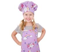 saerryor Unicorn Apron and Chef Hat for Kids Adjustable Children's Apron with 2 Pockets for Kitchen Cooking Baking Painting Gardening,Cute Unicorn Gift for Boys Girls,L