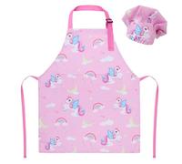 saerryor Unicorn Kids Aprons and Chef Hat, Adjustable Kid Apron for Cooking Baking Painting with Pocket for Girls Christmas Birthday Gifts