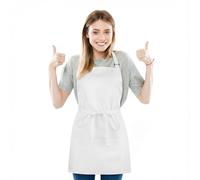 saerryor White Apron for Women Men,Short Chef Apron with 3 Pockets for Waitress Waiter Server