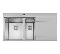 SÄUBER® 1000 x 520mm Stainless Steel Kitchen Sink 1.5 Bowl Inset Drop in Installation, Right Hand Drainer, 18/8 Grade Steel Sinks, Free Basket Strainer Waste
