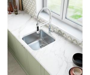 SÄUBER® 450 x 450mm Stainless Steel Kitchen Sink Square Single One 1.0 Bowl Undermount Installation, 18/8 Grade Steel Sinks, Free Basket Strainer Waste