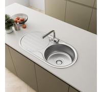 SÄUBER® 840 x 440mm Stainless Steel Kitchen Sink Single One 1.0 Bowl Inset Drop in Installation Left Hand Drainer, 18/8 Grade Steel Sinks, Free Basket Strainer Waste