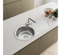 SÄUBER® 840 x 440mm Stainless Steel Kitchen Sink Single 1.0 Bowl Inset Reversible Drainer, 18/8 Grade Stainless Steel Sinks, Free Waste