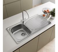 SÄUBER® 950 x 500mm Stainless Steel Kitchen Sink Single One 1.0 Bowl Inset Drop in Installation, Right Hand Drainer, 18/10 Grade Stainless Steel Sinks, Free Basket Strainer Waste