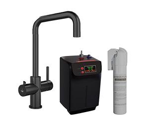 SÄUBER® Astano Instant Boiling Water Mixer Tap for Kitchens 3-in-1 Cold, Hot & Filtered 2.4 Litre Compact Tank with Filter Boiler Angular, Black