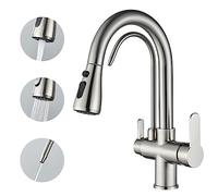 Saeuwtowy 3-Way Osmosis Pure Water Kitchen Tap, 360 Swivel Kitchen Tap, Hot and Cold Water Available, Brushed Nickel