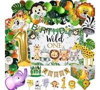 Safari 1st Birthday Decorations for Boy Wild One Backdorp Happy Birthday Banner Jungle Themed Tablecloth Balloon Garland Kit