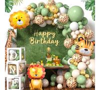 Safari 1st Birthday Decorations,Wild One Birthday Decorations With Green Gold Brown Balloon Arch Kit Balloon Boxes, Animal Jungle Theme Party Decorations For Boys Girls