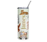 Safari Adventure Personalised Water Bottle, Decorative Animal Theme Design, Reusable Drink Container with Tiger and Jungle Motifs