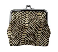 Safari African Black Gold Python Animal Skin Sepia, PU Leather Coin Purse, Small Wallets, Change Pouch with Kiss Lock Clasp Buckle, Change Purse