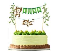 Safari Animal Cake Topper - Custom Name Monkey Cake Topper, Jungle & Zoo Birthday Banner for Kids, Smash Cake, Wild One or Safari Party Decorations