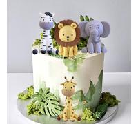 Safari Animal Cake Toppers Jungle Wild Cake Decorations with Lion Giraffe Elephant Zebra for Wild Animals Themed Birthday Cake Decorations