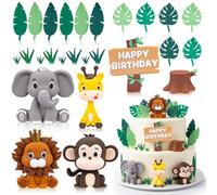 Safari Animal Cake Toppers, Realistic Jungle Animals Toppers Cakes Decorations Happy Cupcake Kids Decoration Supplies for Themed Birthday Boy Girl Baby Shower Party (color1)
