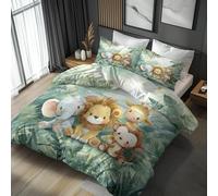 Safari Animal Double Duvet Cover - Cute Tropical Jungle Kids Bedding & Bedroom Decor, Super Soft Microfiber Quilt Cover and 2 Pillowcases, with Zip, Reversible Design habvu-27