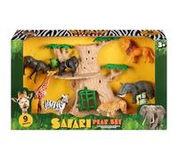 Safari Animal Figures For Toddlers - Jungle And Zoo Animals Toys For Kids 2 Years+ - Safari Playset With Giraffe Elephant Gorilla And Tree Play Scene For Small World Animal Play And Learning
