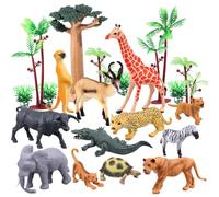 Safari Animal Figurines for Kids, 21Pcs Realistic Wild Zoo Animals Figures Set with Booklet, Plastic African Jungle Playset with Elephant, Lion, Giraffe, Crocodile, Educational Safari Toys for Toddler