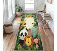 Safari Animal Hallway Runner Rug, Lion Elephant Giraffe Monkey Panda Monkey Carpet Runner 66 x 220 cm, Non Slip Washable Long Indoor Rug for Kitchen, Entryway, Bedroom, Laundry Room