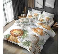 Safari Animal King Size Duvet Cover Sets - Cute Cartoon Kids Bedding & Bedroom Decor, Super Soft Microfiber Quilt Cover and 2 Pillowcases, with Zip, Reversible Design habvu-33