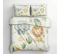 Safari Animal King Size Duvet Cover Sets - Cute Cartoon Lion Elephant Bedding & Bedroom Decor, Super Soft Microfiber Quilt Cover and 2 Pillowcases, with Zip, Reversible Design A&3R48