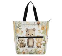 Safari Animal Leaf Book Bag Art Tote Bag for Kids Women Men Water-resistant Library Shoulder Bag Handbag with Zipper for College Shopping Beach Rainbow