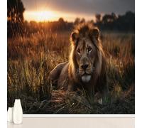 Safari Animal Lions Large Mural Self Adhesive Wallpaper 256x350 cm, Jungle Animals Wallpaper, Grassland Forest Landscape Wall Stickers Vinyl for Living Room, Kitchen Wall Art