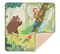 Safari Animal Monkey Bear Cute Foldable Baby Gym & Activity Mat for Floor Portable Baby Kick Crawling Mat for Baby Toddler Infant, 50'' x 50''