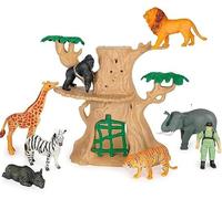 Safari Animal Playset - 12pcs Jungle Animal Figurines with Trees, Rocks & Fences | Educational Pretend Play Toy Set for Toddlers & Kids | Realistic Zoo Figures for Learning, Imaginative Play & Gifts