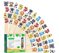 Safari Animal Theme Cocktail Picks Young Wild One Three Decorations Toothpicks Fruit Dessert Sticks Food Sandwich Appetizer Charcuterie Skewers, for Jungle Animals Themed Boy Birthday Party Supplies