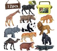 Safari Animal Toys Figures Age 3+, 12 PCS Realistic Jumbo Wild Jungle Animals Figurines, Large African Zoo Animal Playset with Lion,Elephant,Giraffe, Learning Toys for Kids Toddlers Boys Girls