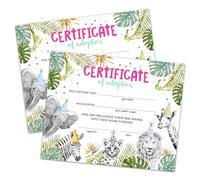 Safari Animals Adoption Certificate - Adopt An Animal Certificate For Girl - Animals Adoption Party Decorations - Wild One Party Animals Birthday Party Favors Supplies, 10 Adoption Certificates (CC07)