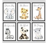 Safari Animals Baby Girl or Boy Nursery Bedroom Set of 6 Unframed Quote Prints, Wall Art Portrait Set of 6, Nursery Decor Gift Present, Elephant Lion Giraffe, Stand Tall Dream Big Be Brave (A3)