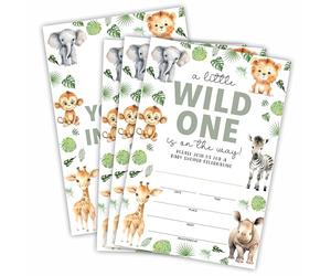 Safari Animals Baby Shower Invitations - A Little Wild One Is On The Way - 25 Invites With Envelopes For Gender Reveal, Gender Neutral Baby Shower Invitations - 09