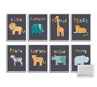 Safari Animals Nursery Wall Card Decor Art Posters - Set of 8 (5x7") Safari Wildlife Nature Prints for Baby, Kids Room Decor, Playrooms, by Kindred Sol Collective