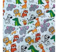 Safari Animals Print Polycotton Fabric, 112 cm Wide, Children's Nursery Design with Lions, Tigers, Elephants