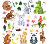 Safari Animals Sticker Wall Sticker - A4 Set for Children's Room - Wall Sticker with Elephant, Giraffe, Lion, Zebra & More - Animal Motifs Decoration for Baby Room & Boys/Girls (Tropical)