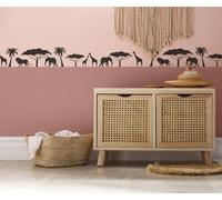 Safari Animals Wall Border Stencil, African Desert with Trees Boho Style Nursery, Wall Decor, Paint Bespoke Walls, DIY Nursery Makeover (Size 12X80CM)