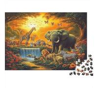 Safari Animals-Wildlife Painting Style 1000 Piece Jigsaws with Precision Cut Personalised Jigsaws Rainforest Beasts As A Party Puzzle Game for Social Gatherings 38x26cm/1000pcs