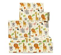 Safari Animals Wrapping Paper - 6 Sheets Gift Wrap - Giraffes Lions Elephants Birds Balloons - For Birthday Party Kids Boys Girls Baby Shower Christmas - Comes with Tags by Central 23