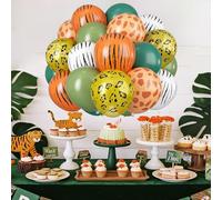 safari balloons, jungle theme party decorations, safari party decorations, HSC 30 Pcs 12 Inch Jungle Safari Balloon with Green, Deer Tiger Paw Leopard Zebra Pattern for Birthday Baby Shower Party Decs