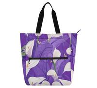 Safari Calla Lily Purple Flower Book Bag Art Tote Bag for Kids Adults, Gothic Waterproof Handbags Grocery Bag with Zipper for School Work Travel Rainbow school supplies