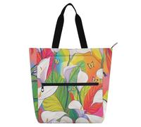 Safari Calla Lily Rainbow Flower Kids Tote Bag Piano Book Bag for Kids Boys Girls, Gothic Large School Shoulder Bags with Zipper Pockets for School and Playtime Rainbow school supplies