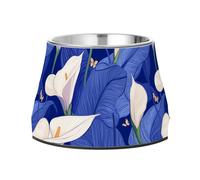 Safari Calla Lily Royal Blue Feed Dog Bowl with Stand Stainless Steel Pets Dish Bowl for Small Dogs Whisker Relief