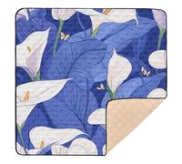 Safari Calla Lily Royal Blue Large Non-Slip Baby Gym & Activity Mat for Floor Water Resistant foldablummy Time Activity Mat for Baby Kids Toddlers Infants, 50'' x 50''alfombrilla de